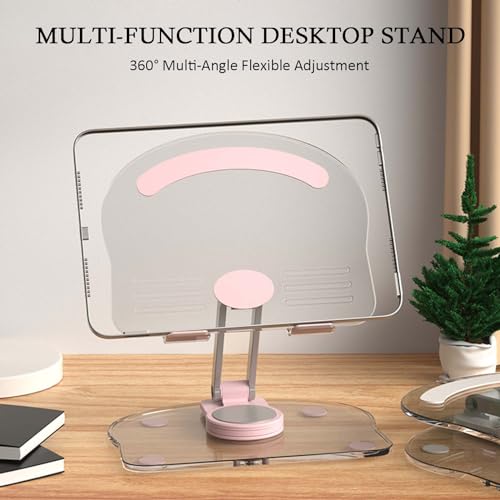 360 Degree Rotating Mobile Tablet Stand, Adjustable Tablet Holder-Adjustable Foldable Desktop Table Holder Base,Multi-Angle, Non-Slip Silicone Base,Portable iPad Stand for Desk - color: White