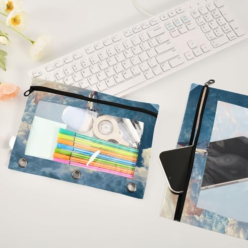Kcldeci Pencil Pouch for 3 Ring Binder, Rocket 2 Pack Binder Pencil Pouch with Clear Window Pencil Bags with Zipper Pencil Case for Binder - color: B04