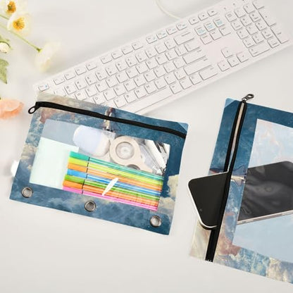 Kcldeci Pencil Pouch for 3 Ring Binder, Rocket 2 Pack Binder Pencil Pouch with Clear Window Pencil Bags with Zipper Pencil Case for Binder - color: B04