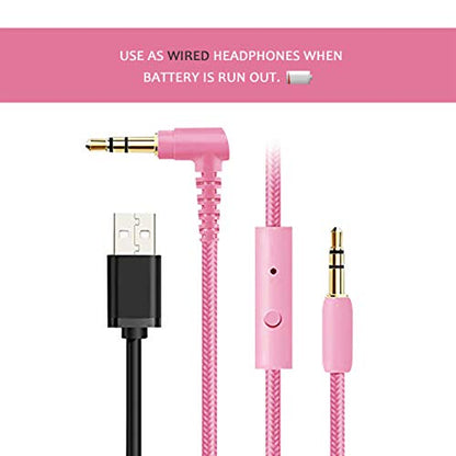 Riwbox CT-7 Cat Ear Kids Bluetooth Headphones, LED Light Up Bluetooth Wireless Over Ear Headphones with Microphone and Volume Control for Travel/School/Smartphones/Laptop/PC/TV (Pink&Green) - color: Pink&Green