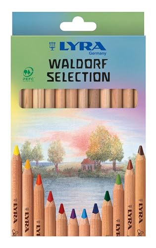 Lyra Waldorf Selection Giant Triangular Colored Pencil, Unlacquered, 6.25 Millimeter Cores, Assorted Colors, 12-Pack (3711121) - style: Set of 12