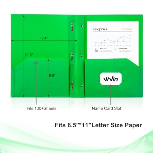 ViVin Plastic Folders with Pockets and Prongs,6 Pack,Heavy Duty 2-Pocket File Folder with 3 Fasteners,Fits Letter Size Paper,for School Home and Office(Bight Green) - color: Bight Green, size: 6 PACK