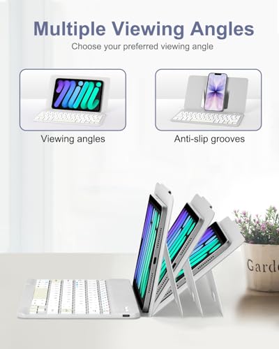 EAMPANG Universal Bluetooth Keyboard and Case for Tablet/Phone/Laptop,Wireless Portable Slim Keypad and Mice Rechargeable with Adjustable Bracket for iPad A16/Mini/Air/iPhone/Galaxy Z Fold Grey - color: Grey