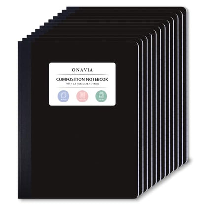 ONAVIA Plastic Composition Notebook College Ruled Bulk, 160 Pages, Black | 80 Sheets, 9.75 x 7.5 in, 12 Pack Poly Cover Notebook, Waterproof, Durable, Sewn Binding, Notebooks for School - color: Black, style: 12 Pack