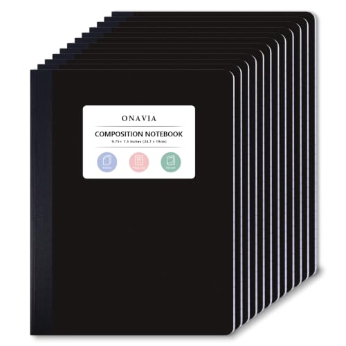 ONAVIA Plastic Composition Notebook College Ruled Bulk, 160 Pages | 80 Sheets, 9.75 x 7.5 in, Poly Cover Notebook, Waterproof, Durable, Sewn Binding, Notebooks for School - color: Black, style: 12 Pack