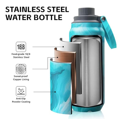 Greylock 20 oz Insulated Water Bottle with Straw Lid, Reusable Stainless Steel Sports Water Bottles with Foldable Handle, Leak Proof, Double-Wall Vacuum Insulation, 24 Hours Cold (Tides) - color: Tides, size: 20 Ounces