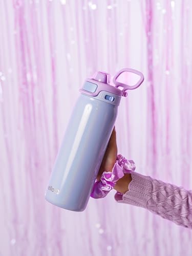 Ello Pop & Fill 18oz Stainless Steel Kids Water Bottle with Quick Fill Lid | Vacuum Insulated BPA Free Bottle with Leak Proof Straw and Chug Lid, Dishwasher Safe, Gift For Kids Teens, Purple Holo - color: Shiny: Purple, size: 18 Ounces