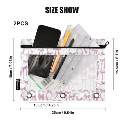 Gredecor 3 Ring Binder Pencil Pouch, Aesthetic Pink Ribbon Bows Zippered Pen Case Pouches with Clear Window, 2 Pack Stylish Office & School Supplie - color: Aesthetic Pink Ribbon Bows