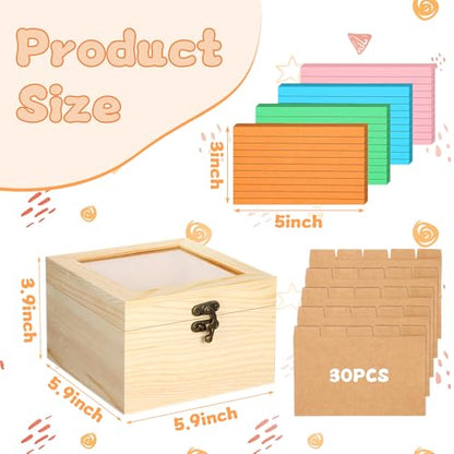 Kathfly 3 x 5 Inch Index Card Holder Set, 230 Pcs Heavy Note Index Cards Large Capacity Wooden Recipe Box Organizer Case with Dividers Flash Card Holder for Office, Home and School - color: Macron Color System