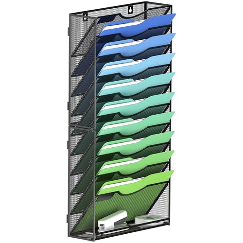 Kuntine.B Wall File Organizer Office Hanging Magazine Holder Wall File Organizer for Office Home - color: Black, size: 11 Tier & No Hangers