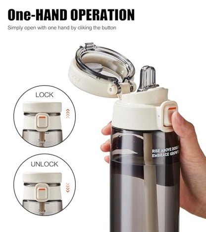 TKK Sports Water Bottle with Straw & Build-in Carrying Handle, Spill-Proof 2-in 1 Lid, 20 oz Plastic Bottles, Dishwasher Safe, Leak-Proof Locking Lid for Kids, Outdoor, School Backpack, White - color: White