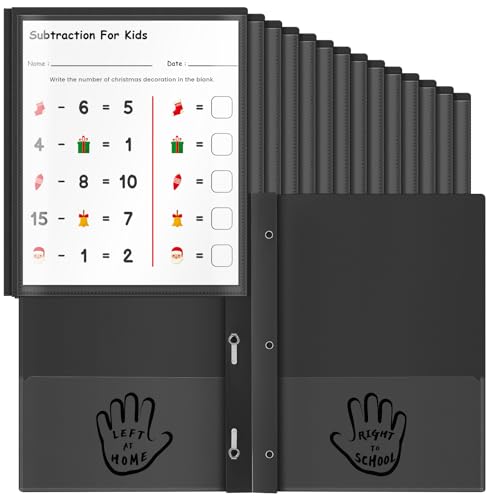 Henoyso 24 Pcs Plastic Folders with Clear Front Pockets and Prongs School to Home File Organizer Plastic Folder for Back to School Parent Teacher Communication Homework Office (Black) - color: Black