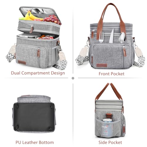 LOKASS Lunch Box & Lunch Bag for Women Men Double Deck, Large Insulated Adult Lunch Box Leakproof Lunchbox Cooler Bag for Work Picnic Beach,（Gray16L） - color: Gray 2