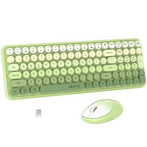 UBOTIE Wireless Keyboards and Mouse Combo (Green Gradient) | Colorful Gradient Rainbow Color Retro Typewriter Flexible Keyboard, 2.4GHz Connection and Optical Mouse for PC Wins Mac - color: Green Gradient