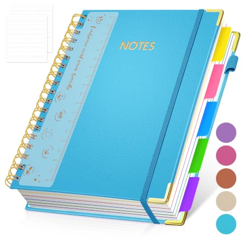 Hardcover Spiral Notebook Journal with Removable PVC Dividers - 8'' x 10'' Large 300 Page B5 Hardcover Leather College Lined Journals Notebook for Work Note Taking Office Home School Supplies, Lake blue - color: lake blue