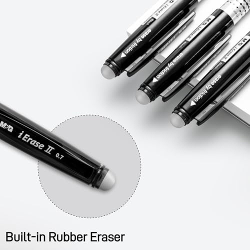 M&G Erasable Pens, 15 Pcs Erasable Gel Pen Medium Point 0.7mm, Black Erasable Gel Ink Pen with Comfort Grip and Cap, Make Mistakes Disappear for Drawing Writing Planner and Crossword Puzzles - color: Black
