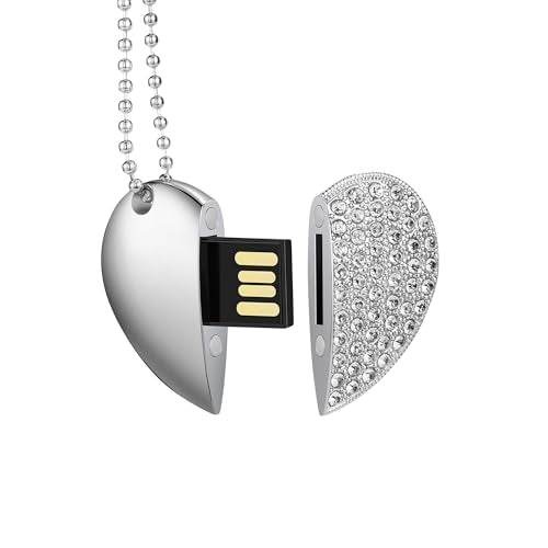 USB Flash Drive, 16GB/32GB/64GB/128GB USB2.0 Heart Shape Memory Stick Date Storage Pendrive Thumb Drives with Chain (16GB,Silver Heart) - color: Silver Heart, size: 16GB