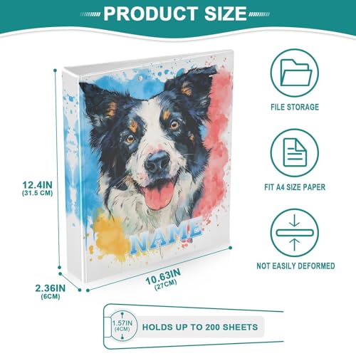 Custom Colorful Dog 3 Ring Binder 1.5" Round Ring Binders Personalized Name View Binder with 200 Sheet for School Supplies Women Men Office, 1 Pack - color: Custom Colorful Dog