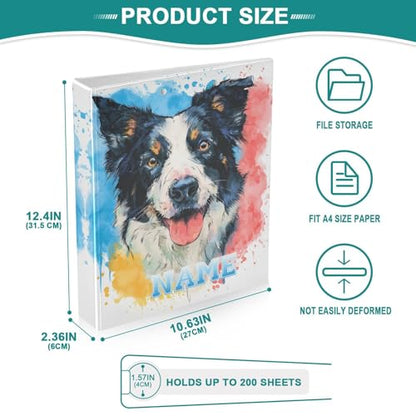 Custom Colorful Dog 3 Ring Binder 1.5" Round Ring Binders Personalized Name View Binder with 200 Sheet for School Supplies Women Men Office, 1 Pack - color: Custom Colorful Dog