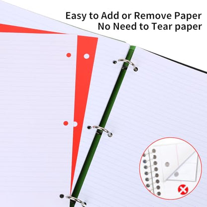 Pivotable Refillable Notebook, 1 Inch 3 Ring Notebook Binder, 50 College Ruled Paper, 5 Subject Notebook with Dividers and Folder Pockets, Tabs- Green - color: Green, size: 1 PCS