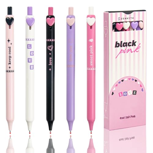 ELANE 5 Pcs Colorful Gel Pens,0.5mm Fine Point Quick Dry Black Ink Pen for Journaling Note Taking Writing, High-End Series Pens for Gifts for Doctor Nurse Teacher Students(Multicolor Heart) - color: Multicolor Heart