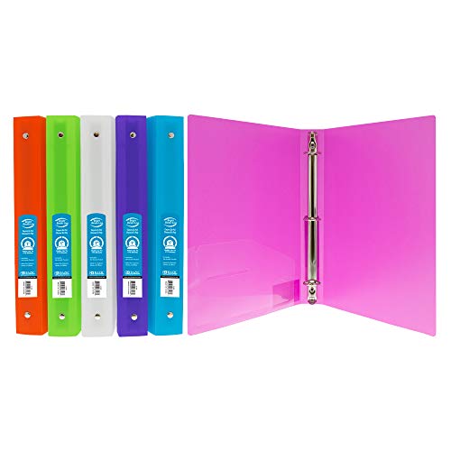 BAZIC Products 1" Bright Color Poly 3-Ring Binder, 1 Pocket, 6-Set | round rings, 1 in bright color poly 3-ring binder, 1 inside pocket, holds up to 175 sheets, Durable poly - color: Matte, size: 6-Pack