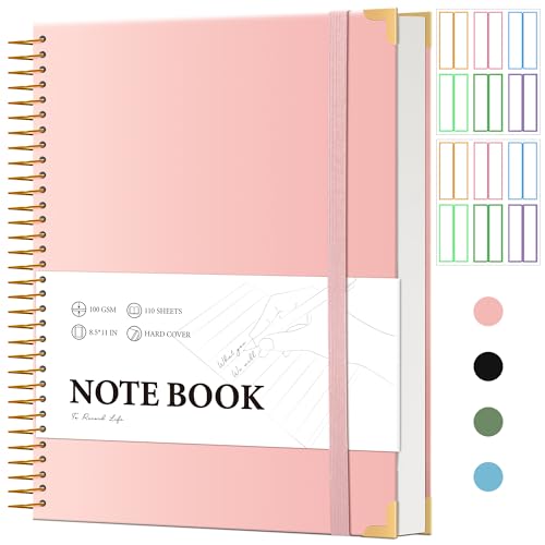 Pink Spiral Notebook College Ruled 8.5 X 11 with Stickers, Hardcover | 220 Pages, A4 Large Note Book for Work Note Taking School Office Women Men Writing - color: Pink