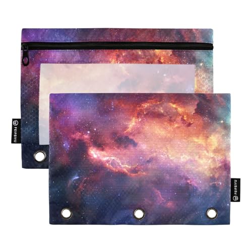 Binder Pouches,Nebulas Galaxies Stars Pencil Pouch for 3 Ring Space Binder 2 Pack Clear Pencil Bag with Zipper for Office School Supplies - color: Multicolored 13