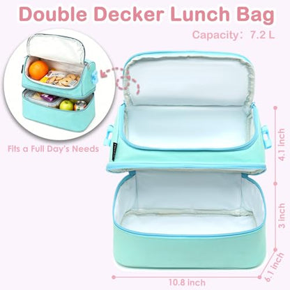 FlowFly Double Decker Cooler Insulated Lunch Bag Large Tote for Boys, Girls, Men, Women, With Adjustable Strap,Light Blue - color: Light#Blue