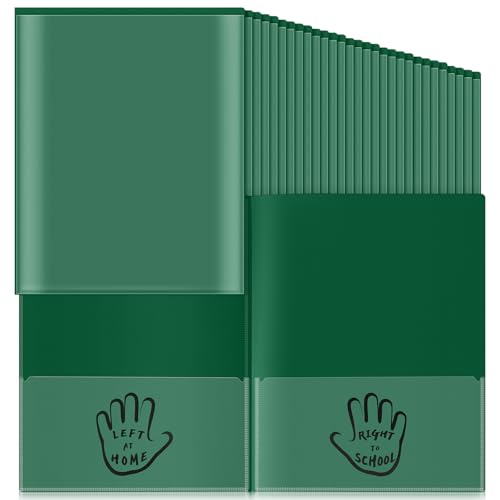 Henoyso 24 Pcs School to Home Folder with Pocket Plastic Heavy Duty Clipboard Folder with Clear Front Pocket Homework Take Home Folders for School Students Parent Teacher Communication(Dark Green) - color: Dark Green