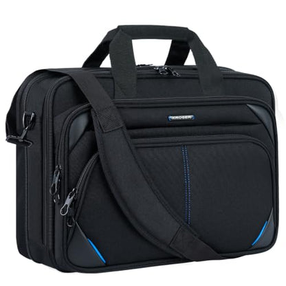 KROSER Laptop Bag 17.3 Inch Premium Laptop Briefcase, Expandable Water Repellent Laptop Shoulder Messenger Bag Durable Computer Case for Business/Travel/Men/Women (Black/Blue) | Expandable design, padded laptop compartment, luggage strap for business and
