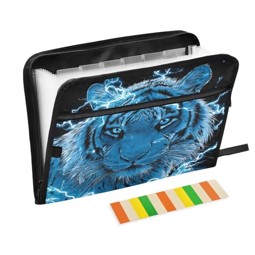 Blue Lighting Tiger Accordion File Organizer Expanding Document Folder with 13 Pockets Portable File Folder for A4 Letter Size - color: Blue Lighting Tiger, size: General