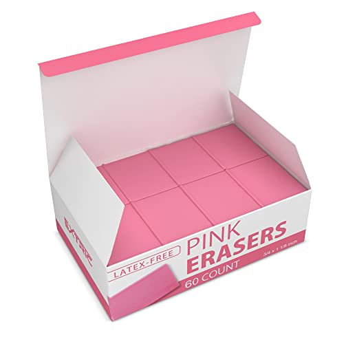 Pink Erasers, 60 Count, Latex Free Eraser for Kids, Square Eraser, Erasers Bulk for School Supplies, Art, and Office Use - size: 60 Count Square Erasers