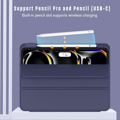 ZryXal iPad Pro 11 Inch Case (M5) 2025/ (M4) 2024 (Model: A2836/A2837/A3006), Trifold Stand Smart Cover with Pencil Holder and Soft TPU Back, Auto Wake/Sleep (Dark Blue) - color: Dark Blue