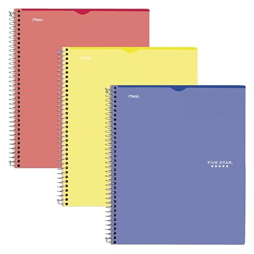 Five Star Interactive Notetaking Spiral Notebooks, 3 Pack, 1 Subject, College Ruled Paper, 11" x 8-1/2", 100 Sheets, Customizable Cover, Red, Cobalt Blue, Yellow (820042) - color: Assorted, size: 3 Pack - Primary (New)