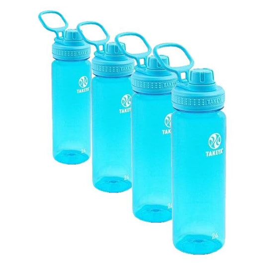 Takeya Tritan Sport Water Bottle with Spout Lid BPA-Free & Dishwasher-Safe Reusable with Lid Handle - Simple Leak-Proof Water Bottle 24 oz, Breezy Blue (Pack of 4) - color: Breezy Blue, size: 24 Ounces (Pack of 4)
