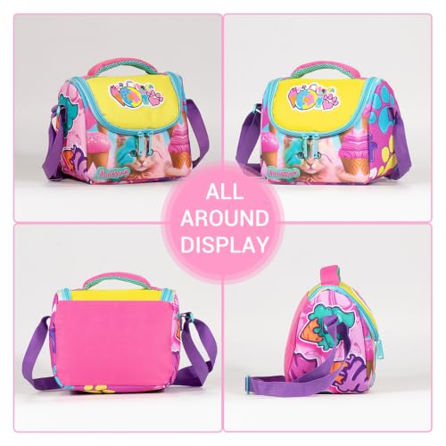 Insulated Lunch Bag for Kids Soft Bag Washable with Strap Reusable Toddler Lunch box School Supplies Food Carrier Snacks Picnic(Multi) - color: Cat