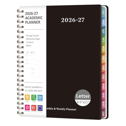 Planner 2026-2027, Weekly and Monthly Academic Year Calendar Planner, July 2026 - June 2027, Daily Agenda Book for Office School Supplies, Letter Size(8.5'' x 11'') - color: C-Black, size: 8.5"x11"(Jul 2026-Jun 2027)