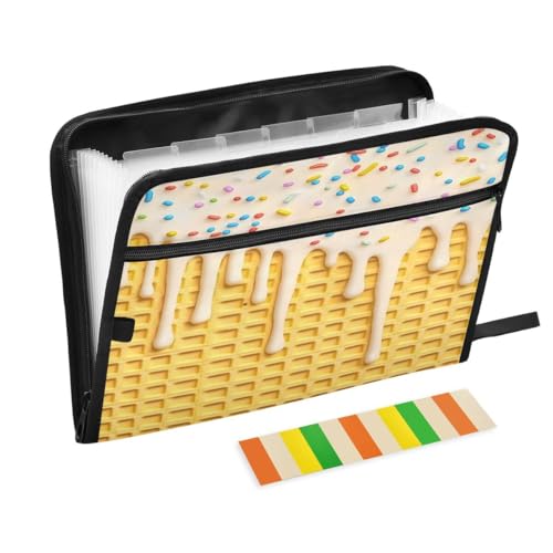 ALAZA Yellow Ice Cream Waffle Summer Expandable Filing Folder Storage Organiser Box Files, 13 Pockets Zip Filing Folders for Home or Office Documents - color: Multicolored28