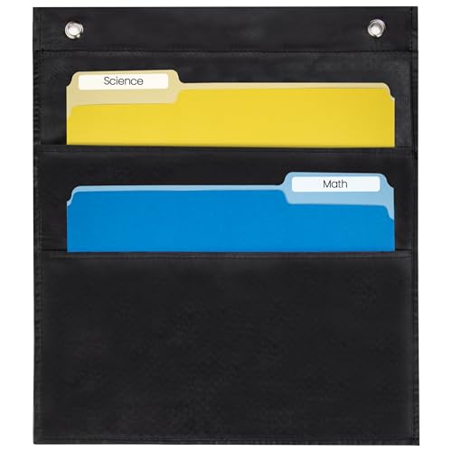 Essex Wares - 2 Pocket File Pocket Chart, Black - Versatile Wall Hanging File Folder Organizer for Classroom, Office, Home, and More - Wall Folder Organizer - Two Pockets - size: 2 Pocket