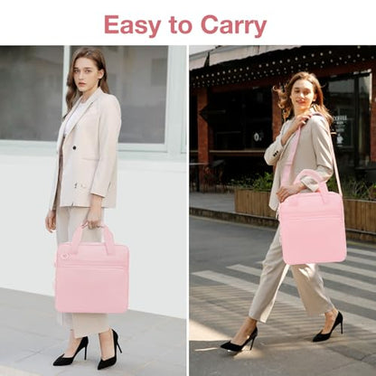 MOSISO 3 Ring Zipper Binder, 2 inch O-Ring Binder Organizer 500 Sheets Capacity Multiple Pockets Bag for Office with Handle & Shoulder Strap Compatible with 13 inch Laptop/Tablet, Pink