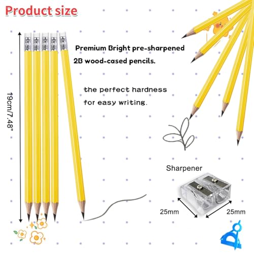 Adhere 25pcs Woodcase Pencils with Eraser Premium Pre-Sharpened Hexagon Graphite 2B pencils ideal for home, office writing including a Free Sharpener (Yellow・25pcs) - color: Yellow・25pcs