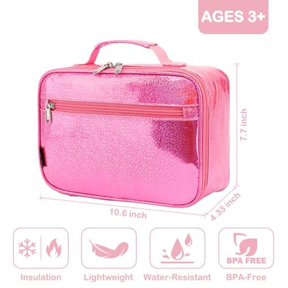FlowFly Kids Lunch box Insulated Soft Bag Mini Cooler Back to School Thermal Meal Tote Kit for Girls, Boys,Pink - color: Pink