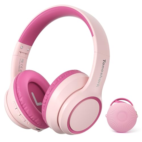 TONOSHARK Kids Bluetooth Headphones with Active Noise Cancelling, Wireless Over-Ear Headphones for Boys Girls, Foldable, Adjustable, 40H Playtime, Mic for School Travel(Pink) - color: Pink