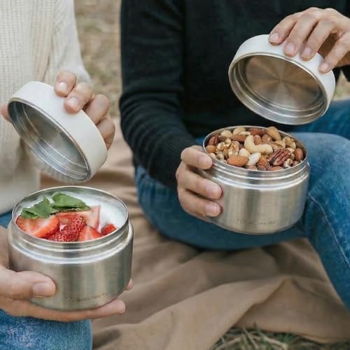 Modaniam Travel Stainless Steel Lunch Containers, Food Jar Travel Containers, Snack Containers, Portable Metal Lunch Box For Yogurt, Oatmeal, Leak Proof, Vanilla - Set of 3 8OZ+16 OZ+ 24 OZ - color: Vanilla: Set of 3 Canisters 8OZ + 16 OZ + 24 OZ