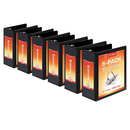 Cardinal Economy 3-Ring Binders, 4", Slant-D Rings, Holds 835 Sheets, ClearVue Presentation View, Non-Stick, Black, Case of 6 (90780) - color: Black, size: 4 Inch