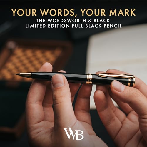 Wordsworth and Black Mechanical Pencil Graphite Lead- Stunning Luxury Metal Pencil, Black Lacquer 24K Gold Finish, 0.7mm Led, Best Gift Set for Men & Women, Professional Executive Office Pencils - color: Black Gold