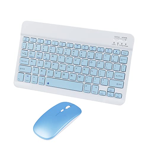 Bluetooth Wireless Keyboard and Mouse Combo,Ultra-Slim Ergonomic Small Rechargeable Bluetooth Keyboard Mouse Gift for Men Women Boy Girl Apple iPad iPhone Samsung Tablet Phone Android PC Computer Mac - color: Blue 2
