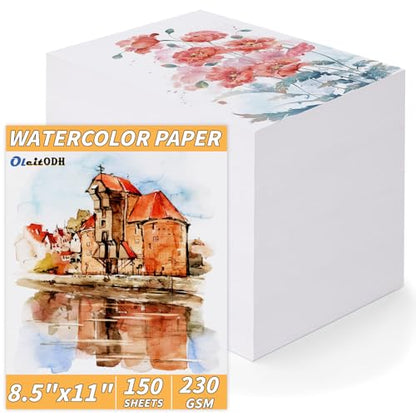 150 Sheets Cotton Watercolor Paper Bulk -230GSM Art Paper-8.5 x 11 inch Painting & Craft Paper, Finger Paints, Watercolor, Tempera, Drawing, Art Room & Home School Crafts - style: 8.5x11in-110LB/230GSM
