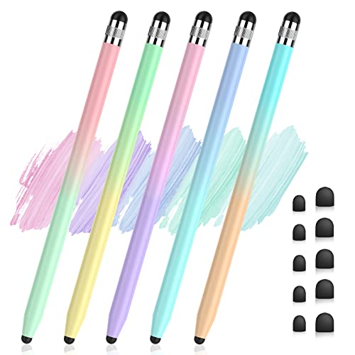 5Pcs Stylus Pens, 2 in 1 Stylus Pen for Touchscreen High Sensitivity Capacitive Stylus for iPad, iPhone, Android Samsung Tablets Skylight Calendar All Universal Touchscreen Devices with 10 Rubber Tips